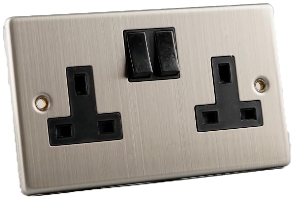 WK Electrical - Stainless Steel | Wall Switches and Sockets (Socket - Single Pole, 2 Gang)