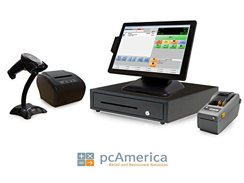 Retail Point of Sale System - Includes Touchscreen PC, POS Software (CRE), Receipt Printer, Scanner, Cash Drawer, Credit Card Swipe Reader, and Label Printer.