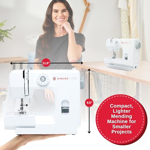 SINGER M1000 Mending Machine | Compact, Lightweight & Portable With 32 Stitch Applications & LED Light | Great for Light to Medium Weight Fabrics & Repairs – White