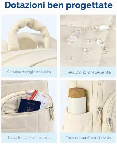 Zaino da donna imbottito, impermeabile, per computer portatile da 15,6 pollici, viaggi universitari, Beige, M