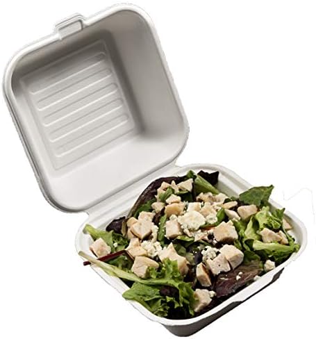 California Containers - Take Out Boxes Clamshell Hinged Biodegradable To Go Food Containers - 6"x6" in. 50 Count. - White