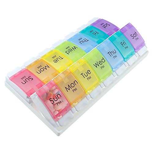 Itari Pill Organizer, Fit & Healthy 7 Day AM/PM Vitamin Pillbox, Push Button Design, Large Compartments Pill Organizer Tray,Rainbow Color - Thumbnail 6