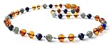 BoutiqueAmber Baltic Amber Teething Necklace Made with Labradorite and Lapis Lazuli Beads - Size 12.5 inches (Cognac/Labradorite/Lapis Lazuli, 12.5 inches)
