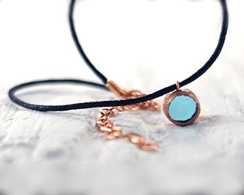 Recycled Bombay Sapphire Choker Necklace - Blue Glass and Copper Gin Bottle Charm