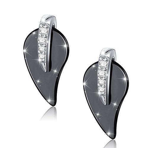 Black Ceramics S925 Sterling Silver Stud Earrings for Women