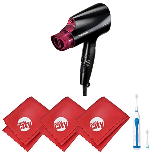 Panasonic Nanoe Compact Travel Hair Dryer with Quick-Dry Nozzle and Folding Handle + Sonic Toothbrush and MicroFiber Cleaning Cloth