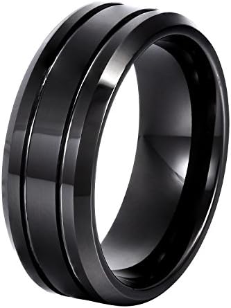 Mens 8mm Black Tungsten Carbide Band Ring Twin Grooves Sizes 6 to 14 (8)