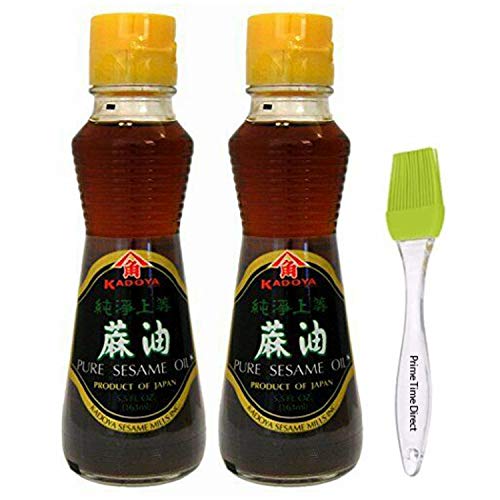 Kadoya 100% Pure Sesame Oil 5.5 oz (Pack of 2) Bundled with Prime Time Direct Silicone Basting Brush in a PTD Sealed Bag