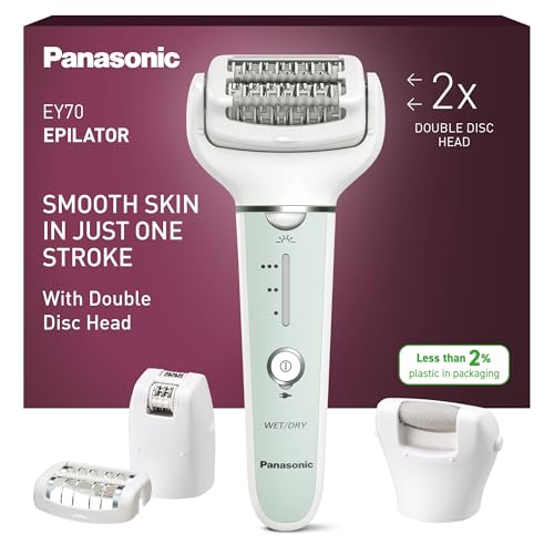 ES-EY70 Nass/Trockenepilierer Damen, Dual Disc mit 60 Pinzetten, 90° schwenkbarer Kopf, 3 Geschwindigkeiten & LED-Licht, 30 Min. Betrieb, kabellos, Haarentferner, Fußpflegekopf.
