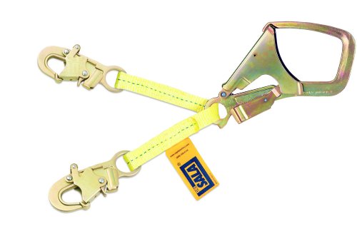 3M DBI-SALA 1231389 Web Rebar Positioning Lanyard, 18" with Saflok Max Steel Rebar Hook At Center, Snap Hooks At Leg Ends, Yellow/Gold