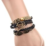 Doinshop Infinity Love Heart Pearl Friendship Antique Leather Charm Bracelet (black)