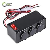 ONLINE LED STORE Automotive DC Power Outlet Extension w/On-Off Switch [Heavy Duty] [12V-24V] [15 Amp] [in-Line Fuse] [Hardwire] Car Triple Socket Cigarette Lighter Plug Switch Box