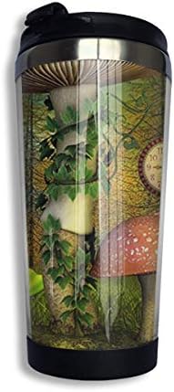 Qurbet Coffee Cups with Lids, Magic Forest Mushroom in Fairy Tales Coffee Mug Vacuum Insulated Stainless Steel Tumbler Cup for Men & Women Home Office Camping