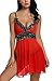 Avidlove Women V Neck Babydoll Strap Lingerie Lace Chemise Teddy Outfits (XXL, Red)