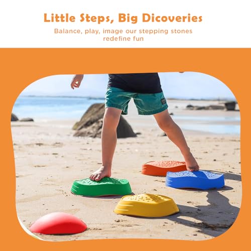 Abley Kids Balance Stepping Stones Set | Non-Slip Sensory River Stones for Gross Motor Skill Training | Montessori Obstacle Course Toys for Indoor & Outdoor Active Play