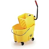 Rubbermaid Commercial Products WaveBrake 26 Qt. Side-Press Mop Bucket and Wringer Combo on Wheels, Yellow, for Professional/Industrial/Business Heavy-Duty Floor Cleaning/Mopping