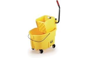 Rubbermaid Commercial Products WaveBrake 26 Qt. Side-Press Mop Bucket and Wringer Combo on Wheels Yellow for Professional/Ind