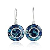 Shades of Blue Gemstone Earrings Unique Round Cluster 925 Sterling Silver with Resin Enamel Coating