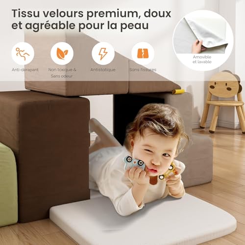 BanaSuper Children's Motor Skills Game | Motor Skills | Educational Foam Blocks with Velcro | Non-Slip Climbing Structure | Climbing Toys | Washable Design & Reinforced Safety, Grey