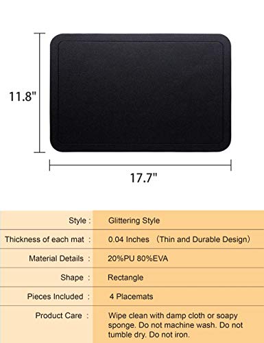 Alpiriral Dining PlaceMats Heat Resistant PlaceMats Easy to Wipe Off Scrub Vinyl Place Mats Washable Table Mats Protect A Table from Messes & with A Nice Looking (Black, Set of 4)