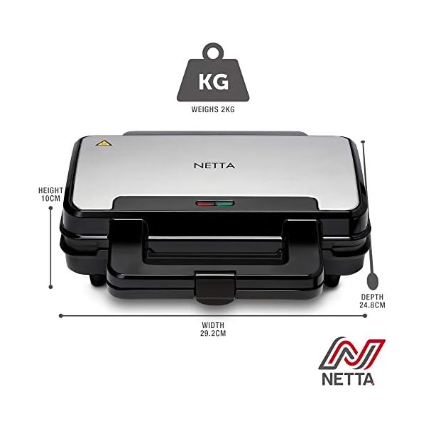 NETTA-Deep-Fill-Toastie-Maker-2-Slice-Sandwich-Toaster-Easy-to-Clean-Extra-Deep-Non-Stick-Plates-Non-Slip-Rubber-Feet-900W-Stainless-Steel-Black NETTA Deep Fill Toastie Maker - 2 Slice Sandwich Toaster - Easy to Clean - Extra Deep Non-Stick Plates - Non-Slip Rubber…