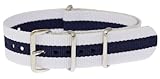 20mm [White Blue] Nylon Nato Watch Band Military Strap G10 | Timex Weekender Replacement Strap