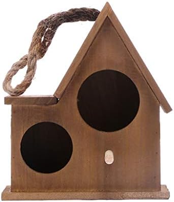 Double Hole Bird Nest Parrot Warm Breeding Box Solid Wood Incubator Hanging Bird Cage Pet Small House (Color : Brown, Size : Small)