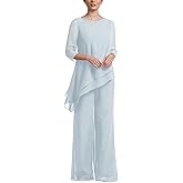 Zongqiven Women’s Wedding Chiffon Pant Suit Elegant 2 Piece Set Mother of Bride Wear