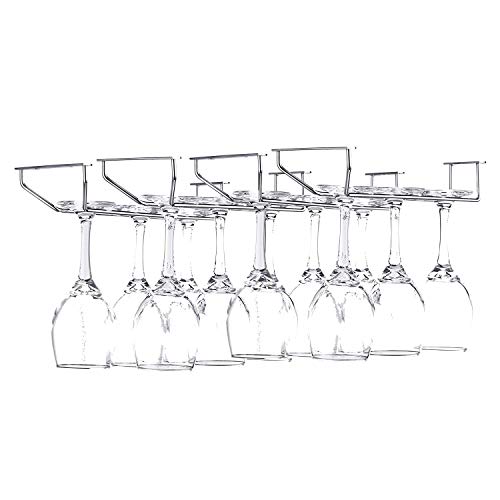 FOMANSH Wine Glass Rack - Under Cabinet Stemware Rack Glasses Storage Holder Metal Organizer for Bar Kitchen (4 Rows) - Thumbnail 7