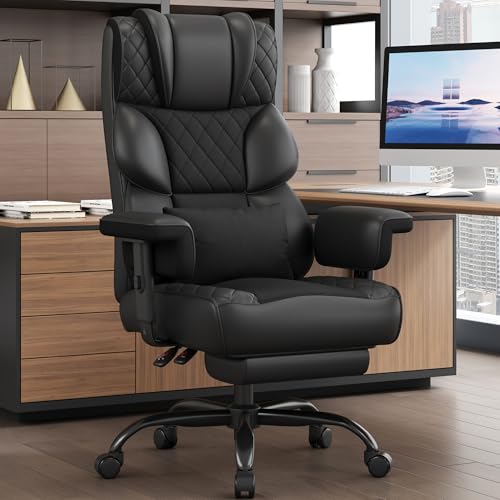 Vonesse Big and Tall Office Chair, Gaming Chair with Soft Adjustable Armrests, Ergonomic High Back Desk Chair with Lumbar Support, Executive Computer Chairs with Footrest (PU Leather, Black)