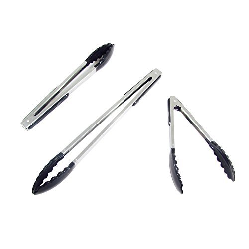 Prepology 3-piece BBQ Kitchen Tong Set with Silicone Accents and Locking Feature Black