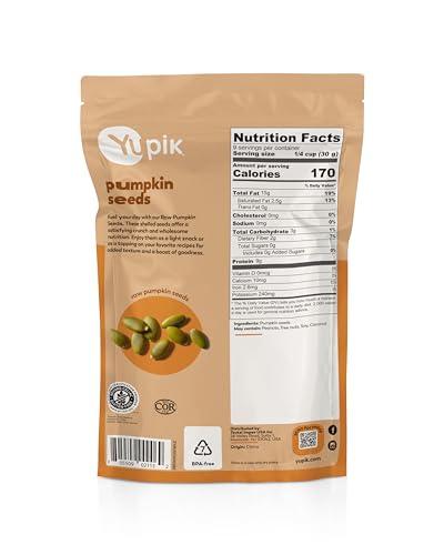 YUPIK RAW PUMPKIN SEEDS, SHELLED KERNELS, 10.1 OZ, KOSHER, GLUTEN-FREE, RAW SEEDS, UNSALTED, UNROASTED, NO SHELL, NUTRITIOUS & HEALTHY SNACKS, RICH IN COPPER & MAGNESIUM