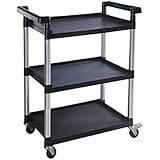 MaxWorks 80774 3-Shelf Utility Plastic Cart with Wheels-225 Lbs Maximum Capacity