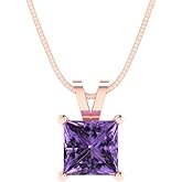 Clara Pucci 14K Rose Gold Plated Solitaire 18" Box-Chain Necklace - Sterling Silver 3ct Princess Cut Alexandrite Pendant