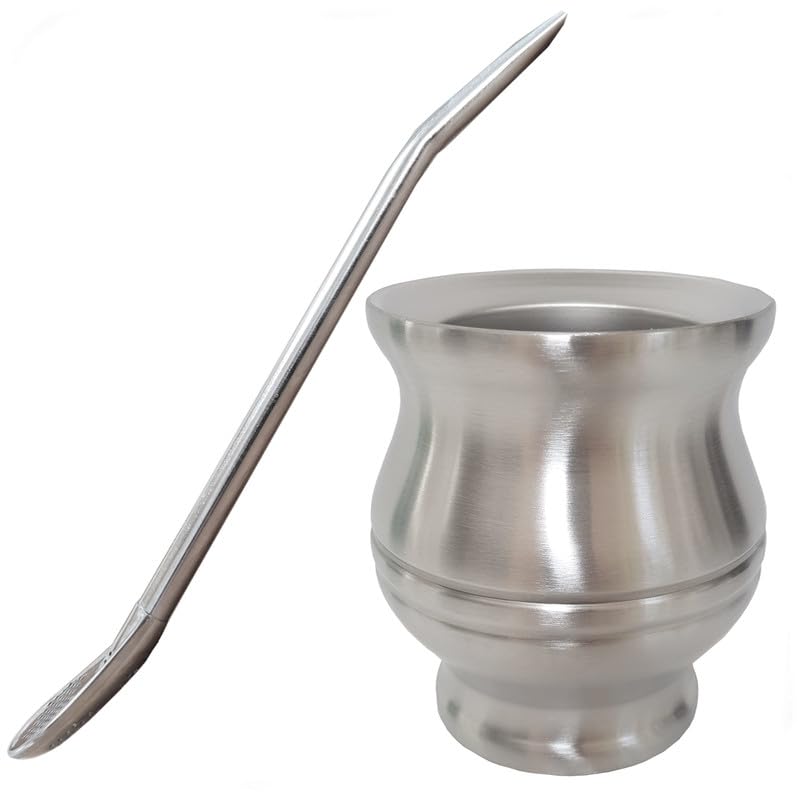 Gaucho Bruno - Stainless Steel Thermal Mate for Drinking Yerba Mate and Bombilla Straw | Easy to Clean | Comfortable to Hold | Brushed and Polished | Keeps Warm for Longer.