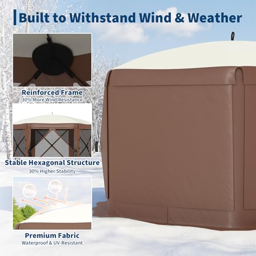11.5x11.5 ft Pop Up Gazebo Screen Tent with 6 Wind Panels - Instant Setup Outdoor Canopy for Backyard and Garden,Khaki