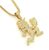 Hip-Hop Bling Iced Gold Tone CZ Hatch Man Pendant Necklace Free 24