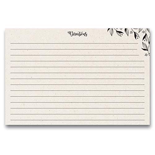 Spacious Recipe Cards - 50 count, 4x6" Double Sided. Thick Card Stock. Perfect for Recipe Box & Recipe Binder. Minimal Floral Kraft-Like Design