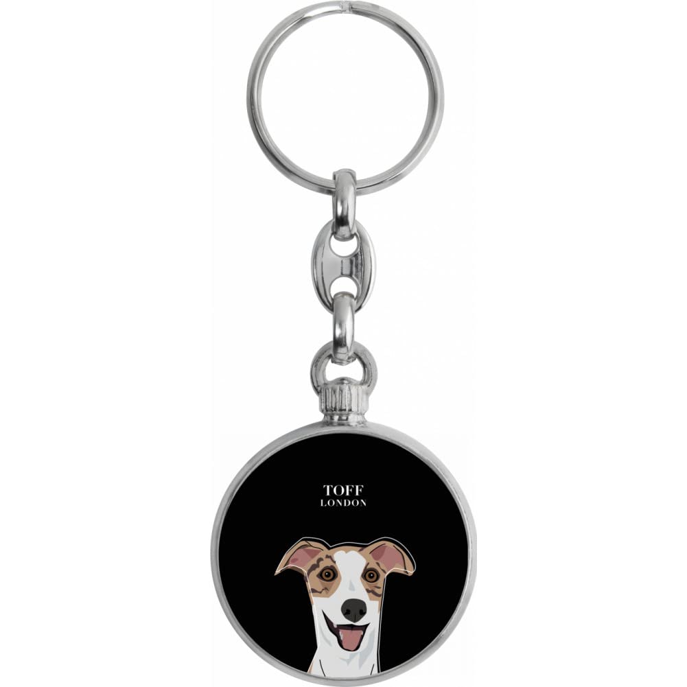 Toff London Striped Beige Whippet Dog Head Keyring