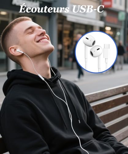 USB C Wired Earphones for iPhone 17 (Pack of 2) Wired USB C Earphone for iPhone 15/16 Pro Max/Plus Earphone Type C Earphone Built-in Microphone and Volume Control for Galaxy S23/22/21/20 Ultra-White