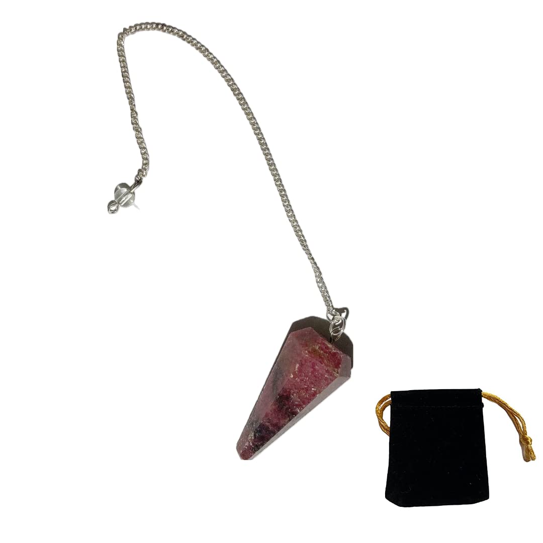 Natural Rhodonite Stone Pendulum, Crystal Pendulum, Vintage Hexagonal Crystal Pendulum for Radiesthesia, Pendulum Chakra Reiki Divination Wicca Meditation (Rhodonite)