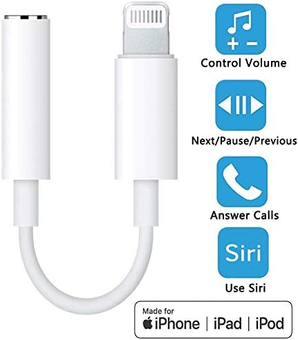 WIKIPro Lightning to Headphone Jack Adapter Dongle,Apple MFi Certified Earphone Converter for iPhone Xs/Max/XR/X/8/8Plus 7/7Plus/iPad Earbud,Music Control,Calling&Siri Supported