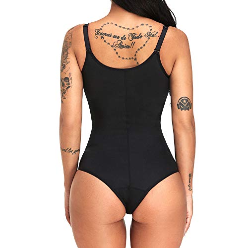 Slimerence Women Seamless Firm Control Latex Shapewear with Zip, Faja Open Bust Push Up Bodysuit Body Shaper, Black2 S - Thumbnail 7