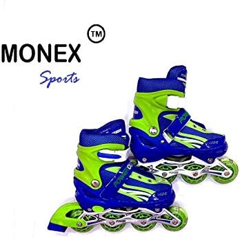 Monex Inline Skates Size Adjustable All Pure PU Wheels it has Aluminum-Alloy which is Strong with LED Flash Light on Wheels (Multicolors)