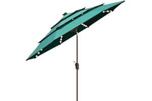 EliteShade USA 10-Year-Non-Fading Sunumbrella Solar 9ft 3 Tiers Market Umbrella with 80 LED Lights Patio Umbrellas Outdoor Table with Ventilation,Teal