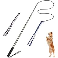 POPETPOP Dog Outdoor Toy Extendable Teaser Wand Outside Interactive Fun Toys with 2 Rope Chew Play Toys for Training Exercise (Size L)