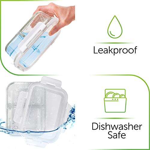 Glass Meal Prep Containers 2 Compartment - Glass Food Storage Containers with Lids - Glass Containers with Lids Glass Storage Containers with Lids Glass Food Containers Glass Lunch Containers Divided - Thumbnail 3