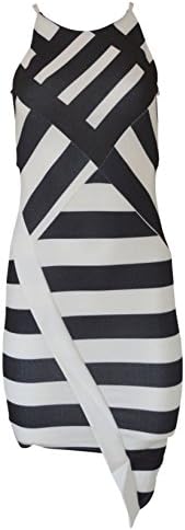 Ex River Island River Island Black White Stripe Bodycon Dress Size 8