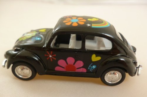 Kandy Toys Black Volkswagen Classical Beetle With Hippy Print (1967) Die Cast Metal 1:64 (hl128)