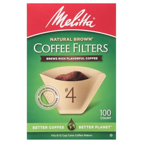 Melitta #4 Cone Coffee Filters, Unbleached Natural Brown, 100 Count (Pack of 3), 300 Total Filters - Packaging May Vary